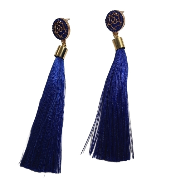 Fashion Jewelry Blue Gold Dangle Tassel Earrings - Picture 5 of 7